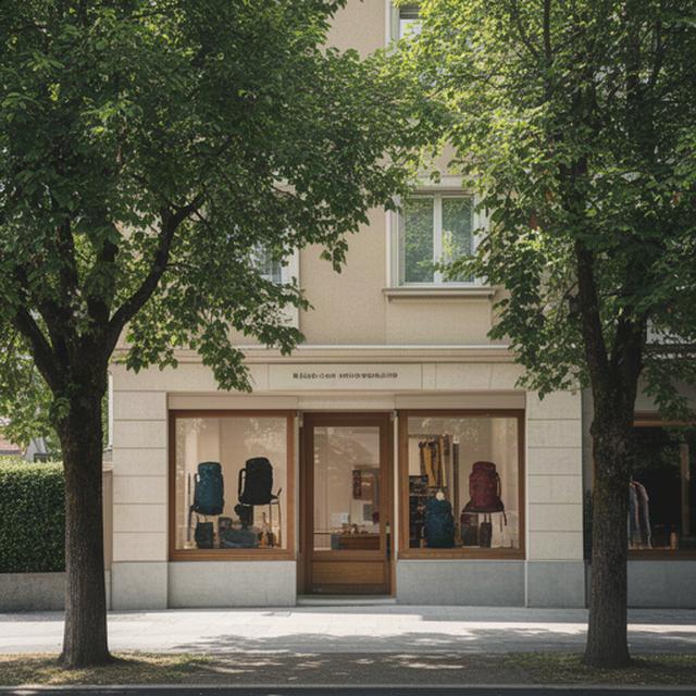 Outdoor-Fachgeschäft an einer begrünten Strasse in Chêne-Bougeries bei Genf