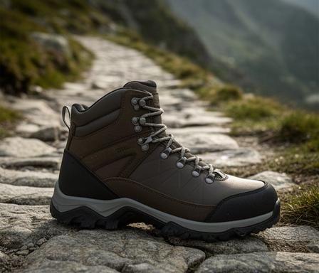 Lowa Renegade GTX Mid Wanderschuh auf steinigem Bergweg