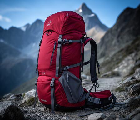 Mammut Trion 38 plus 7 Rucksack in Rot mit alpinem Hintergrund